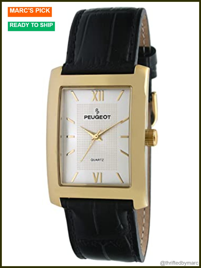 Men's Rectangular Textured Dial Leather Strap Dress Watch